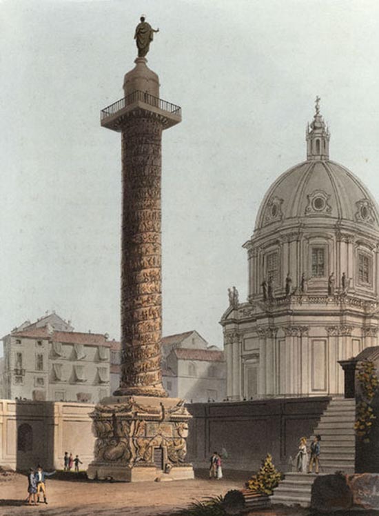 Trajan's Column Etching, colorized, Engraved by M. Dubourg. Published London 1820