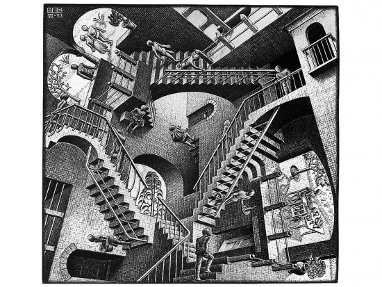 M.C. Escher, Relatività, Litografia, 1953.